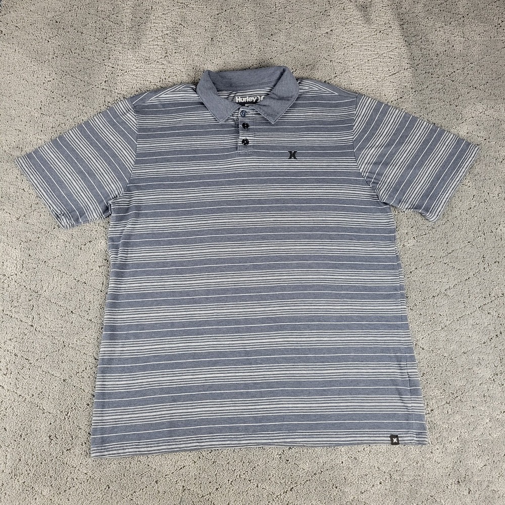 Hurley Polo Shirt Mens L Gray Striped Short Sleeve Pullover Collared Casual